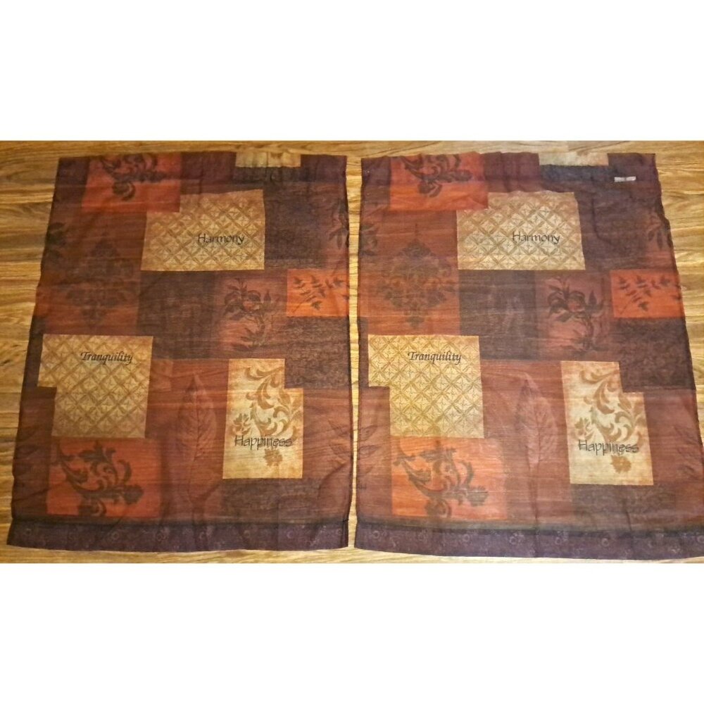 Sheer Happiness Curtain Panels Brown Harmony Patchwork Kitchen Country 36x28